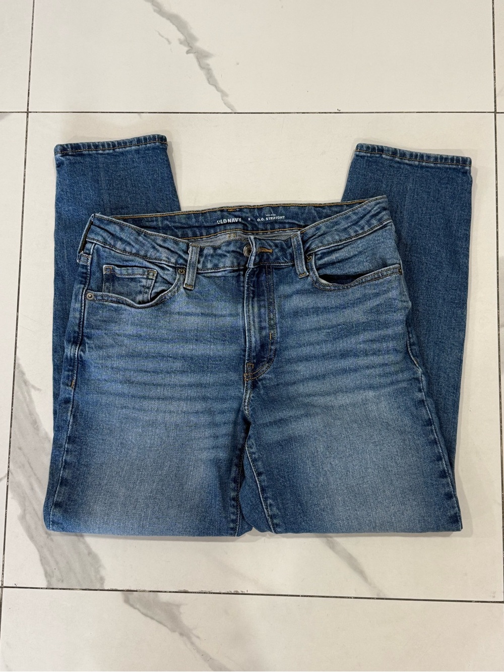 Old Navy Mid Rise Medium Blue Slim Straight Jeans